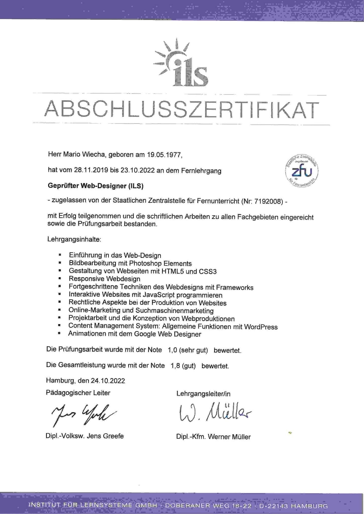 Zertifikat Webdesign & SEO